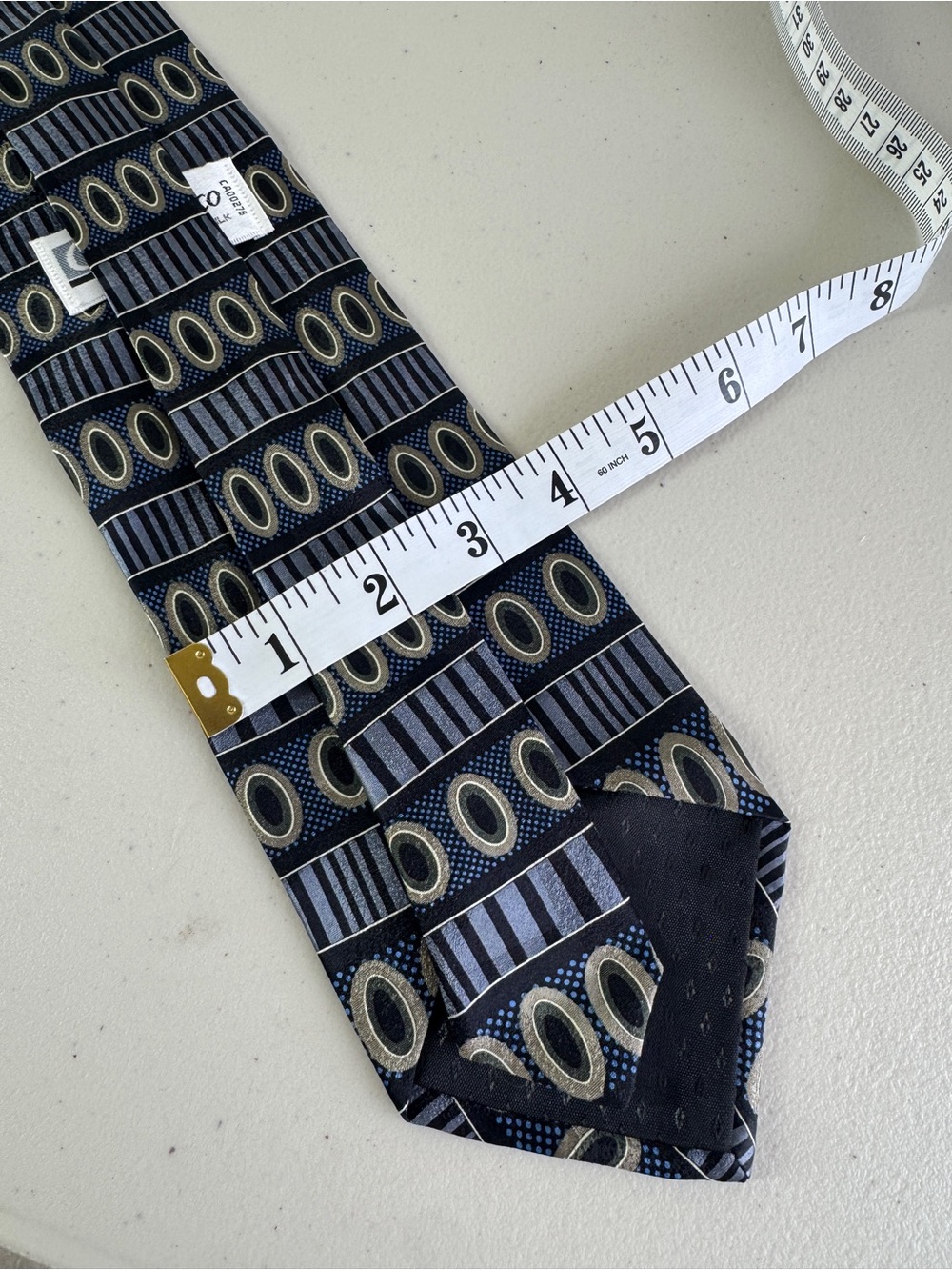 Gianfranco Silk Necktie Navy Geometric Stripe Designer Classic Tie Party - Picture 5 of 12